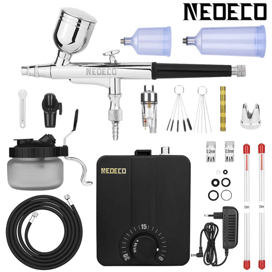 DIY Tool Center™ Dual-Action Airbrush Kit with 30PSI High-Pressure Auto Stop Stepless Control Compressor Kit for Painting