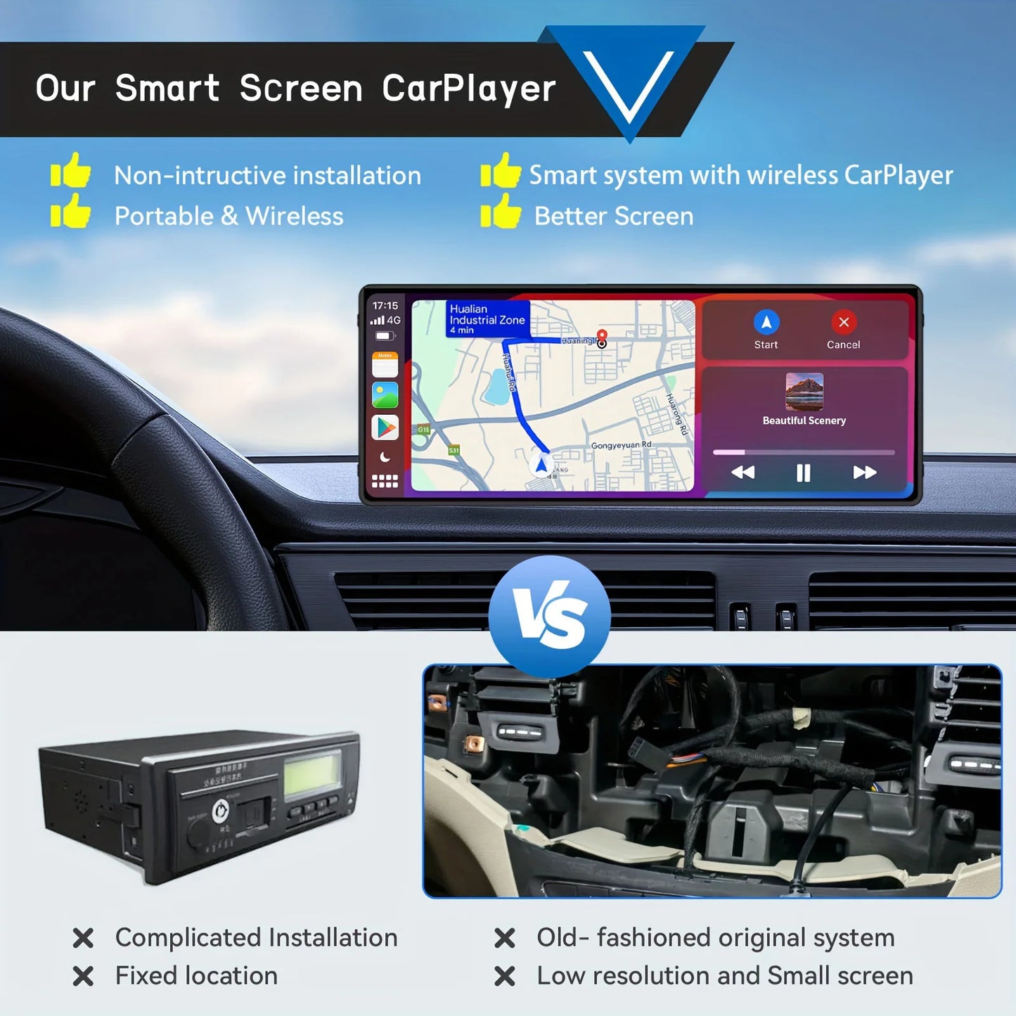 DIY Tool Center™ 10.26” Screen Car Radio Multimedia WIFI Video Player Wireless Carplay Screen for Apple Or Android