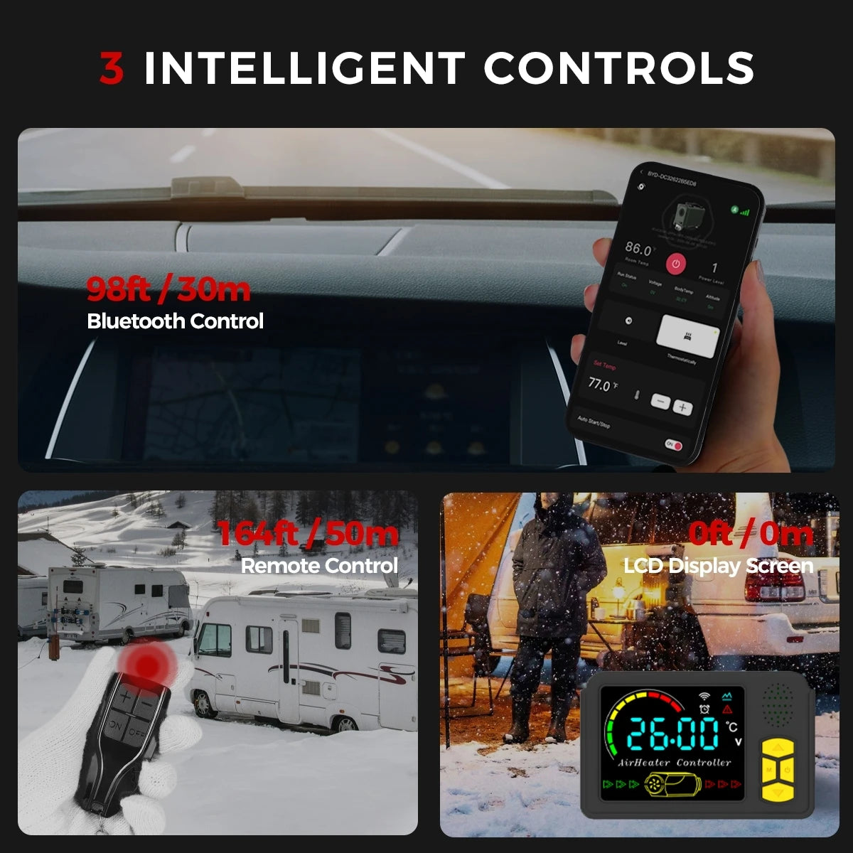 DIY Tool Center™ 2KW 12V 24V Diesel Air Heater Parking Heater with Bluetooth APP Control Upgraded LCD Switch Fast Heating for Car Trailer Truck