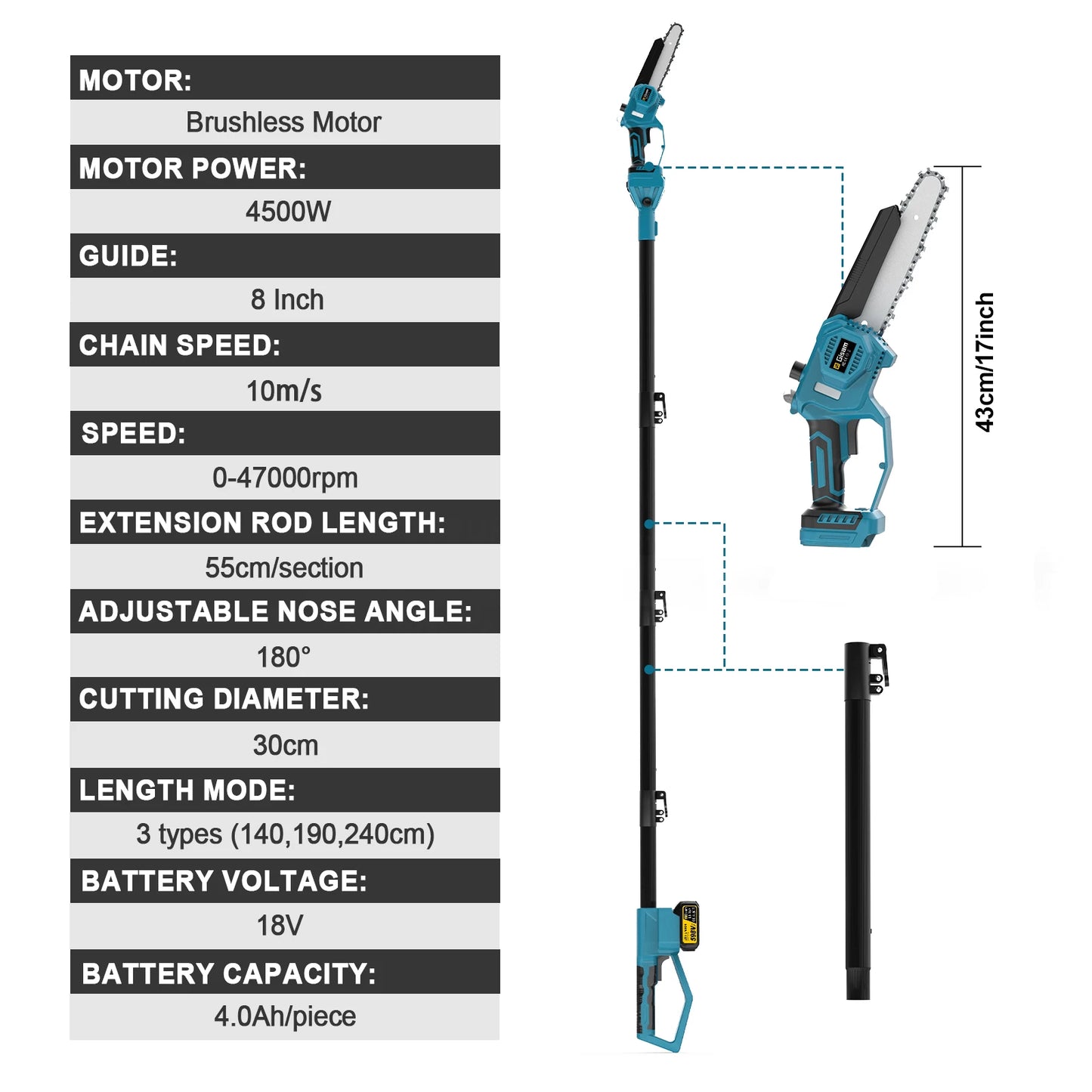 DIY Tool Center™ 8" Electric Pole Chainsaw for High Branch Pruning