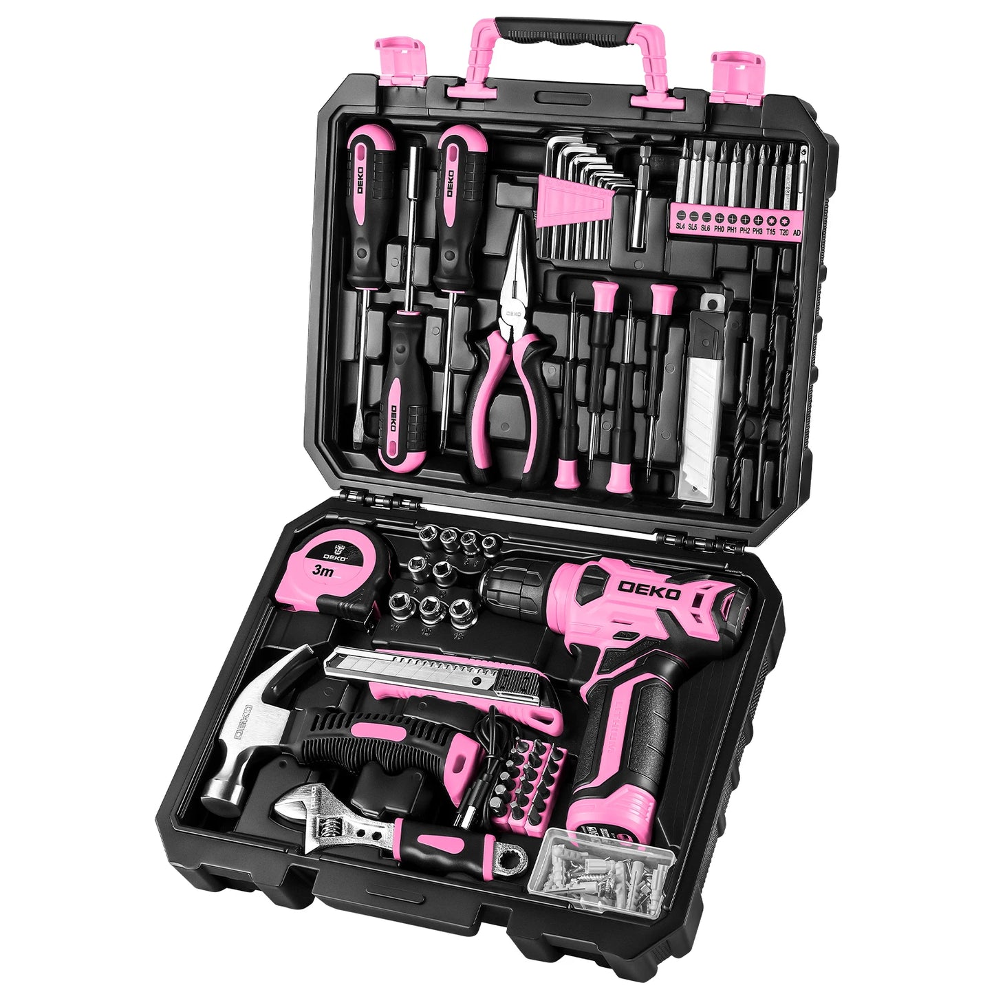DIY Tool Center™ 126Pcs Power Tool Combo Kits with 8V Cordless Drill,10MM 3/8'' Keyless Chuck,Professional Home Household DIY Hand Tool Kits