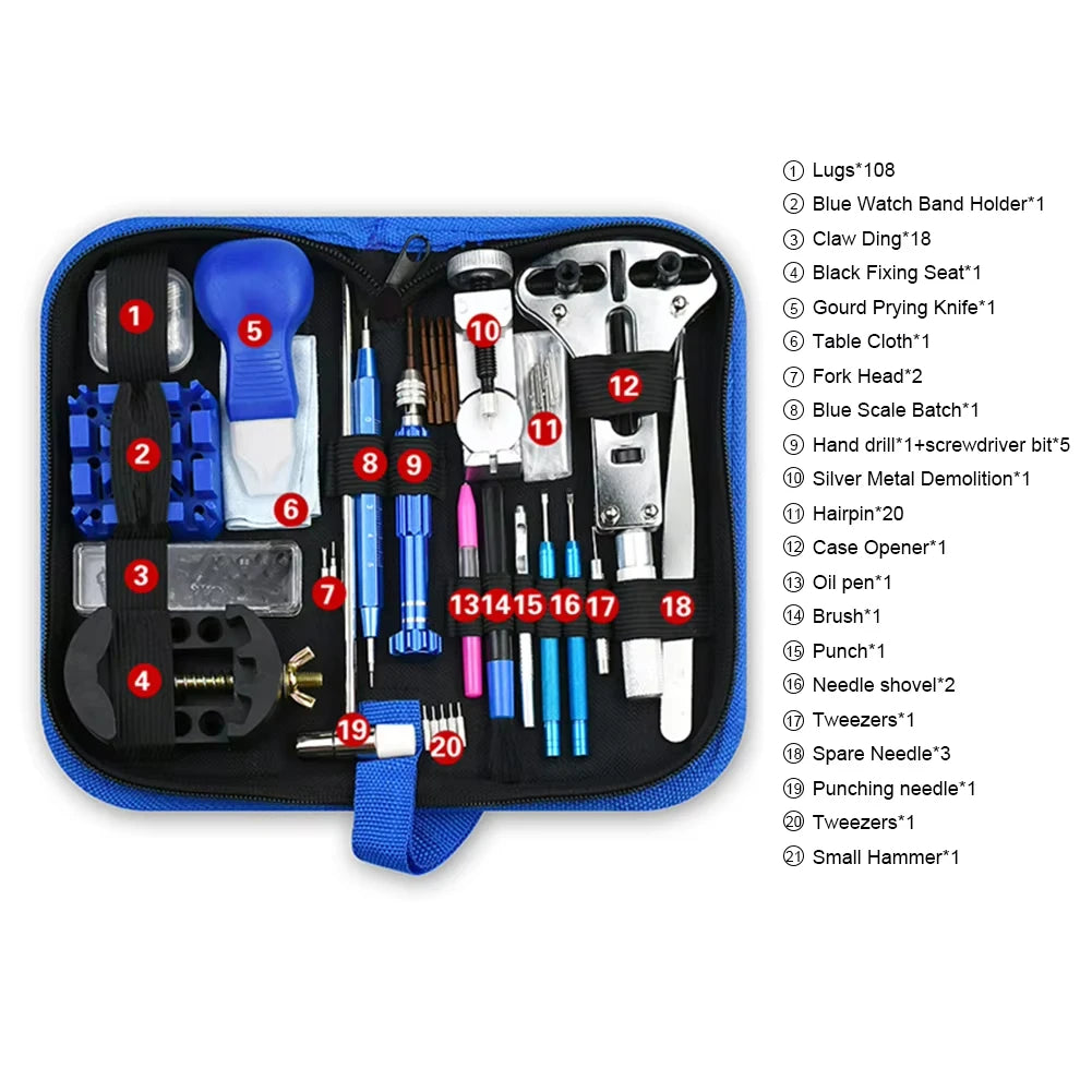 DIY Tool Center™ 21 pcs Watch Opener Repair Tool Kit Clock Pry Knife Screwdriver Pin Hammer Set Watchmaker Band Link Clockmaker Accessory