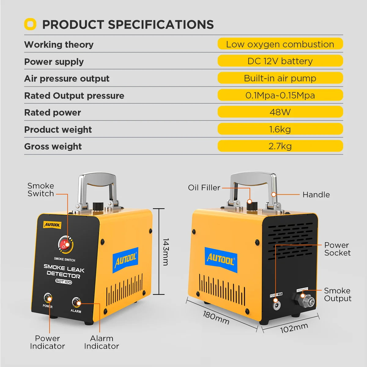 DIY Tool Center™ SDT100 Automotive Smoke Leak Detector for EVAP Smoke Tests Car Sealing Test Vacuum Leakage Diagnostic Tool