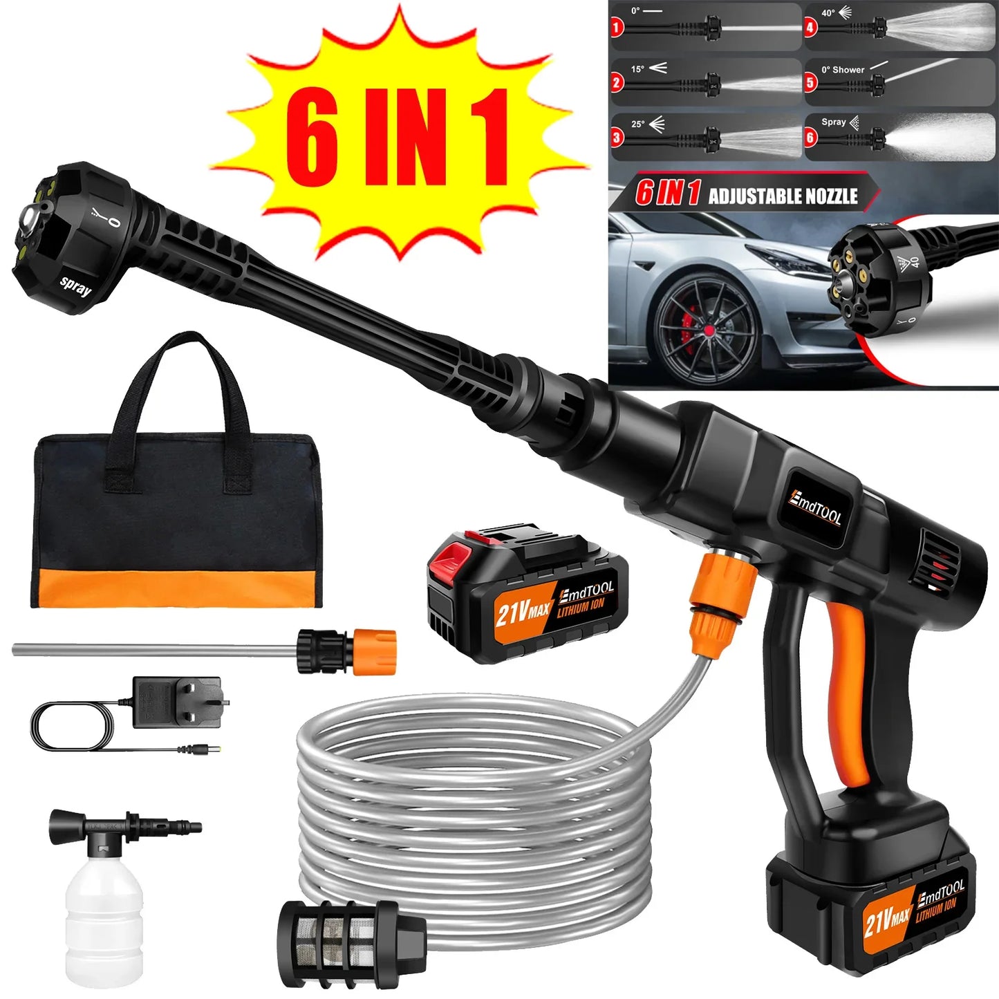 DIY Tool Center™  6-in-1 21V Cordless High-Pressure Washer Gun