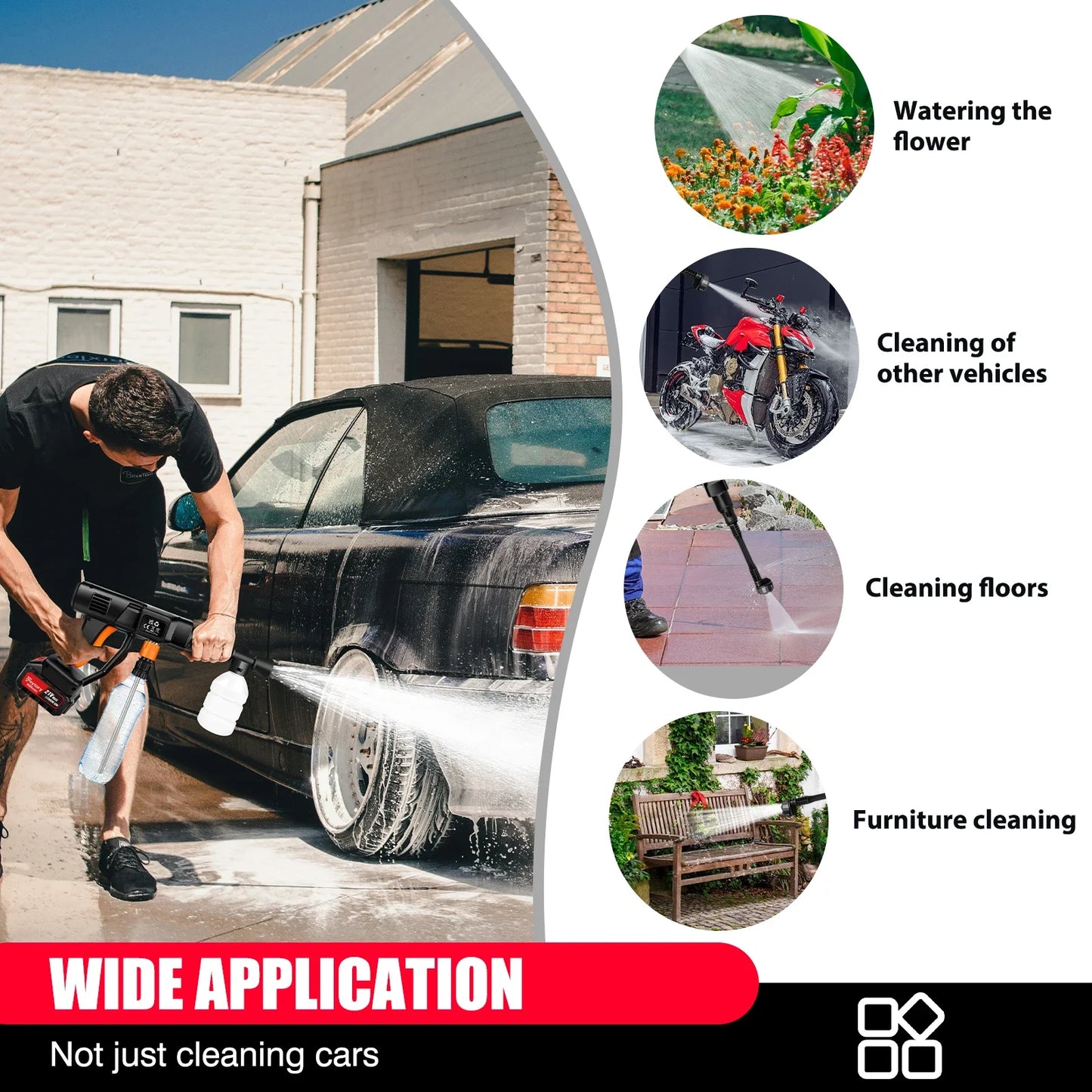 DIY Tool Center™  6-in-1 21V Cordless High-Pressure Washer Gun